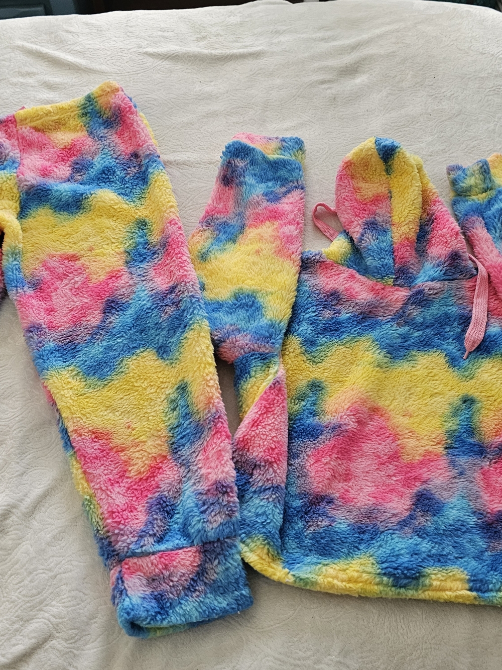 Weekendng Fleece Rainbow Colors Ladies Hoodie Pants Size Large Smiley Face EUC
